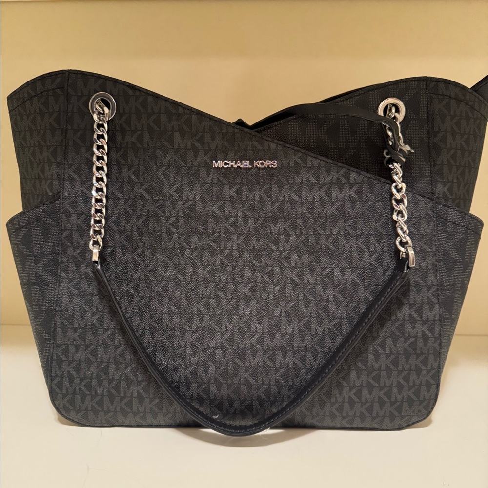 Michael Kors Black Tote with Chain Accents